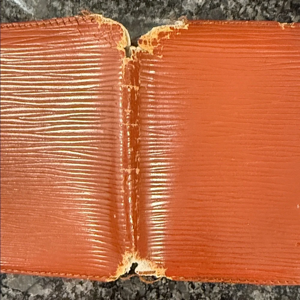 Louis Vuitton textured Orange Epi Leather Bifold project rehab wallet COA